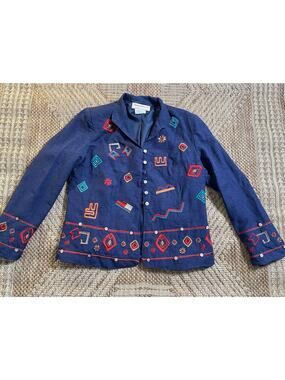 VTG. Norm Thompson Silk Blend Embroidered Jacket Size Med